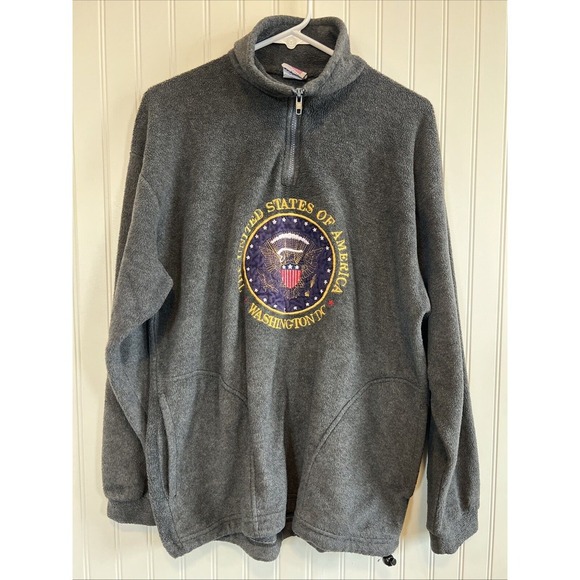 United States of America Washington DC embroidered 1/4 zip Mens L Pullover Gray - Picture 1 of 10